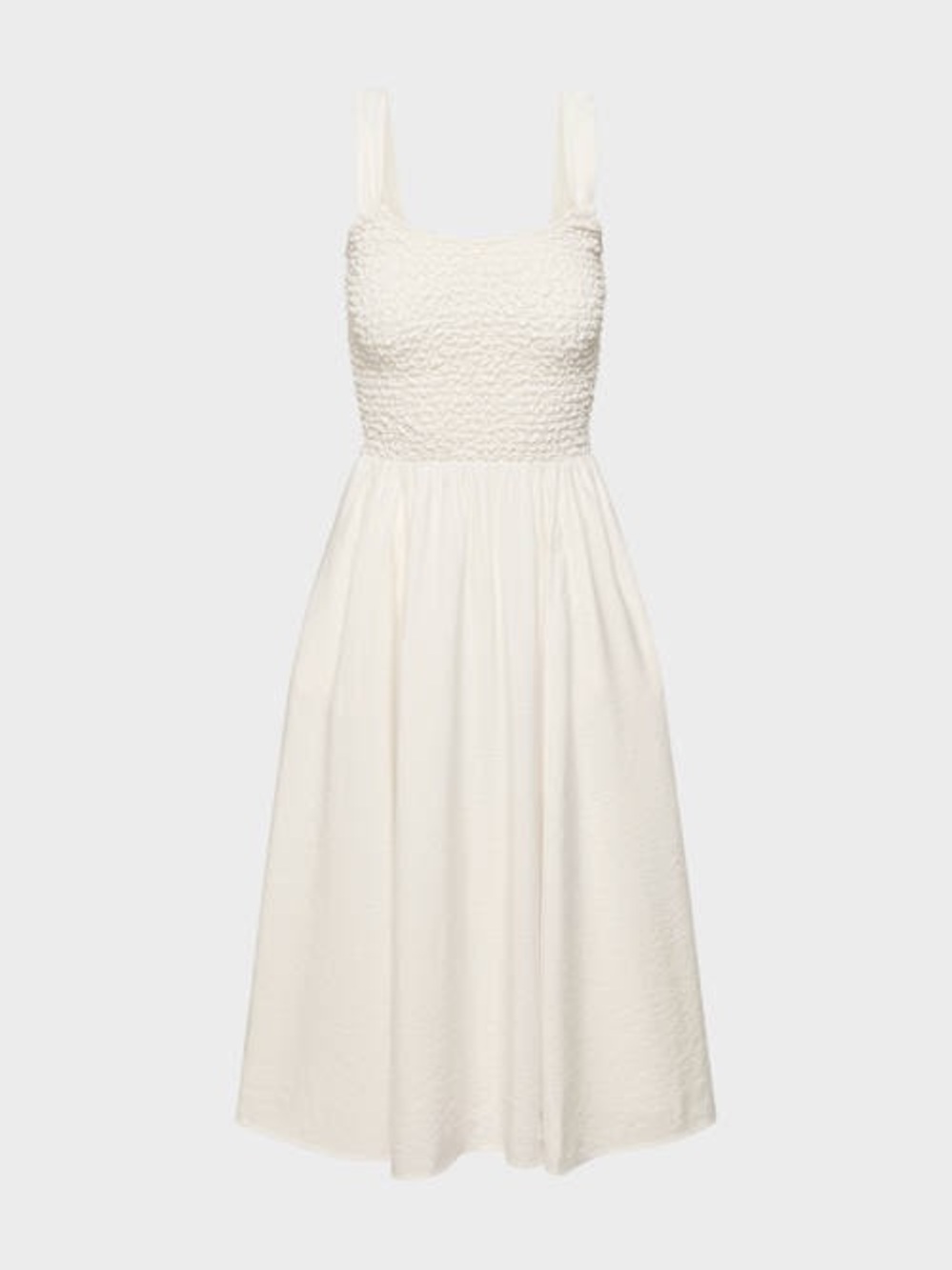 Aritzia Wilfred - Alice Dress. Sleeveless White Smocked Midi Dress